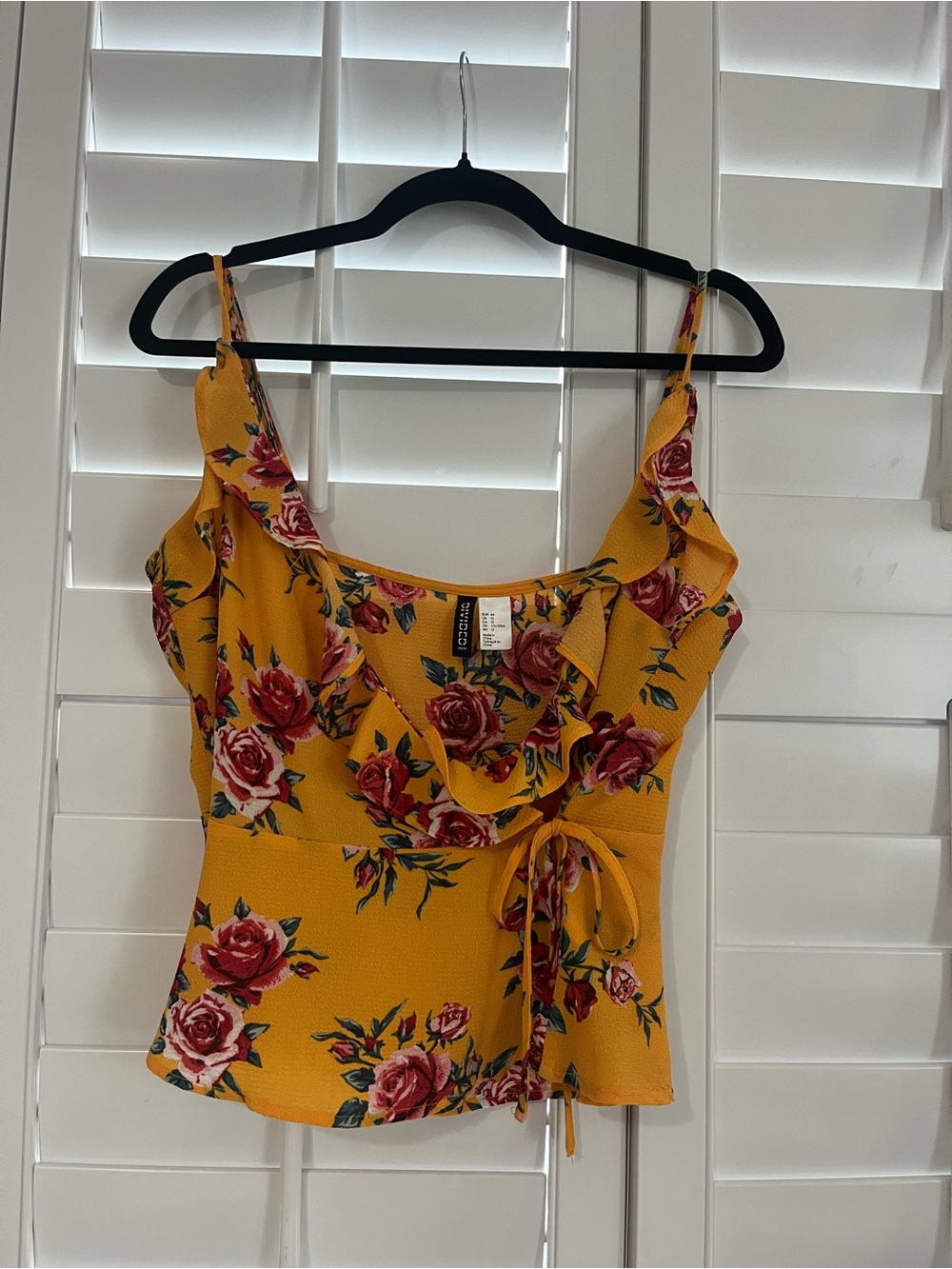 Yellow Floral Ruffle Tie-Waist Cami Top